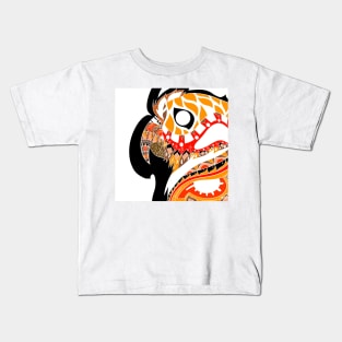 kawaii parrot in mexican orange pattern in totonac folk tattoo art Kids T-Shirt